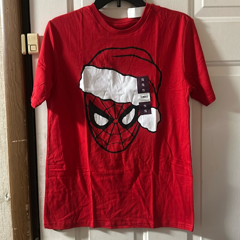 MARVEL SPIDER-MAN SANTA/HOLIDAY TEE: RED: NEW WITH TAGS: SIZE XXL (18)